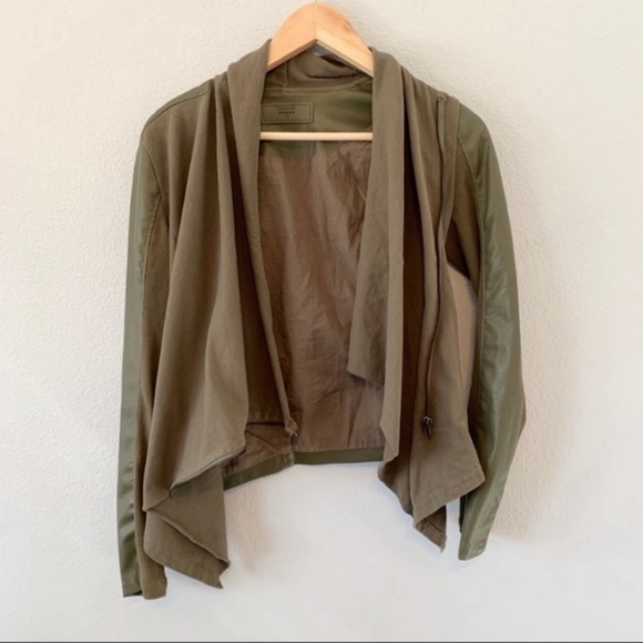 Blank NYC Vegan Leather and Ponte Drape Dark Green Jacket - Picture 6 of 8